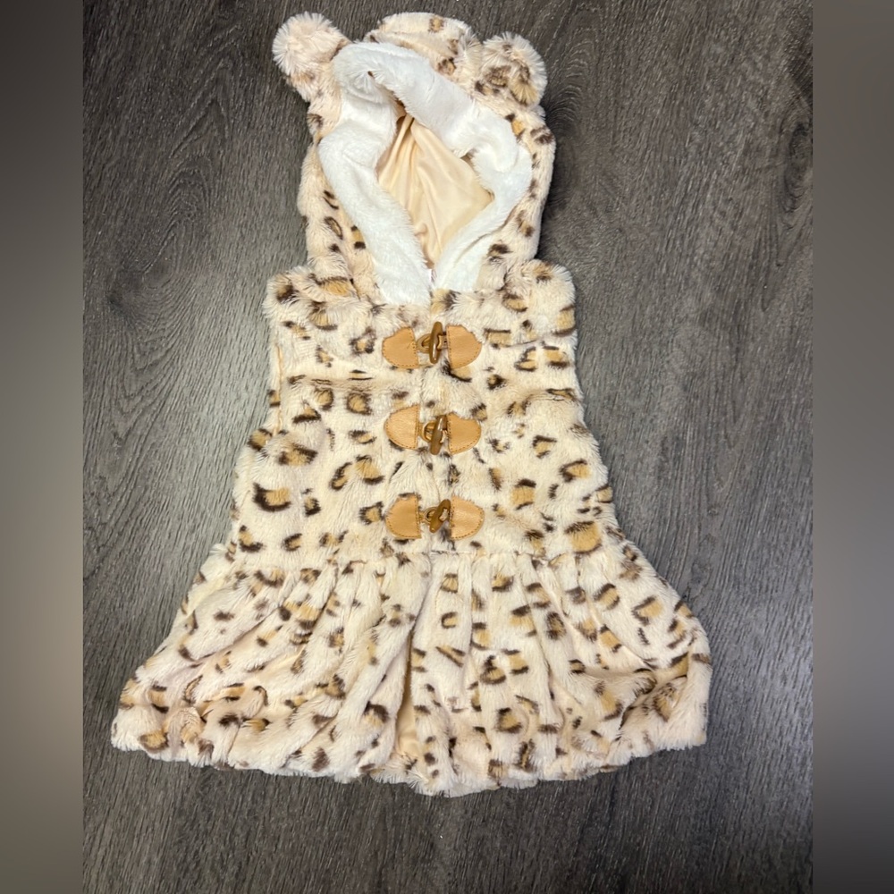 Little Lass Baby Girls Size 24 M Faux Fur Leopard Print Hooded Vest Shirt Top